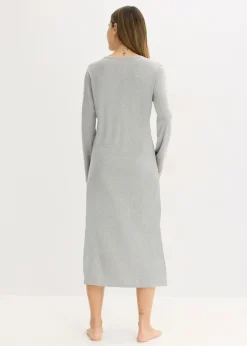 bonprix bonprix Camisón de canalé con botones Gris claro jaspeado New
