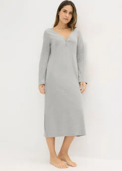 bonprix bonprix Camisón de canalé con botones Gris claro jaspeado New