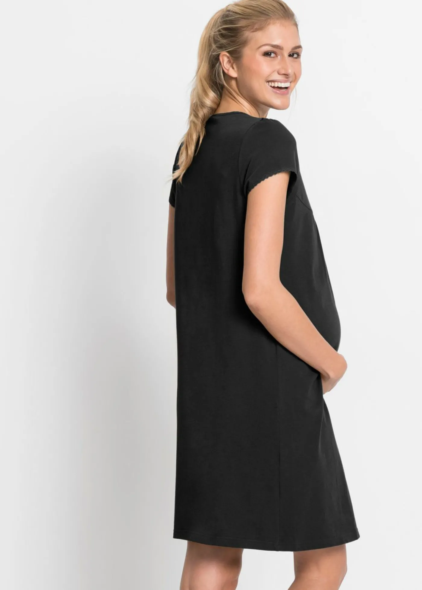bonprix bonprix Camisón de lactancia de algodón orgánico Negro Outlet