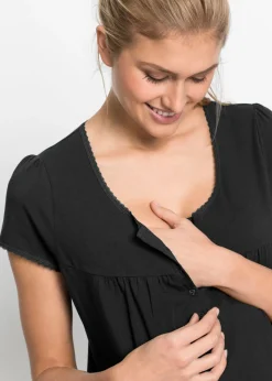 bonprix bonprix Camisón de lactancia de algodón orgánico Negro Outlet