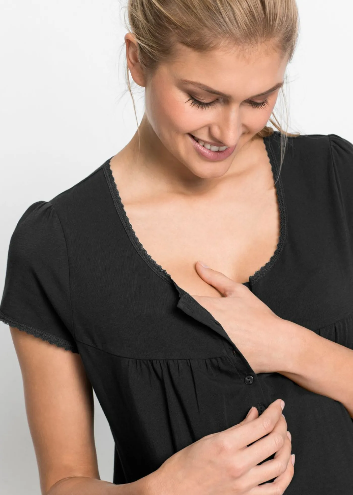 bonprix bonprix Camisón de lactancia de algodón orgánico Negro Outlet