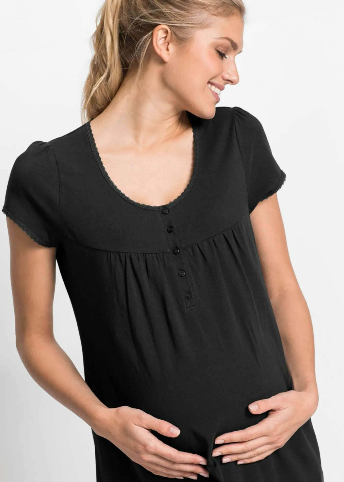 bonprix bonprix Camisón de lactancia de algodón orgánico Negro Outlet