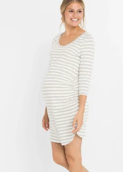 bonprix bonprix Camisón de lactancia de algodón Gris claro jaspeado-blanco lana de rayas Hot