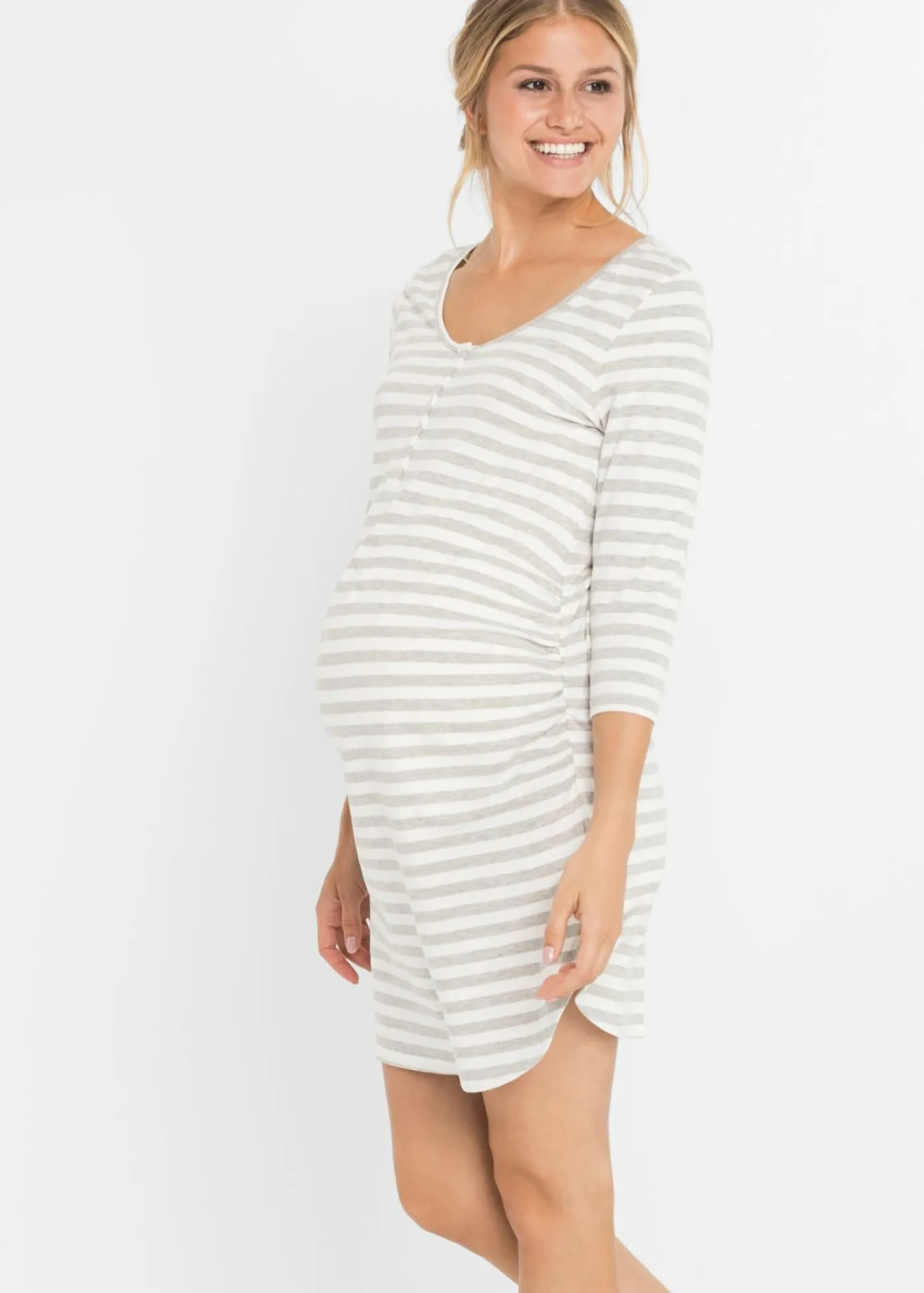 bonprix bonprix Camisón de lactancia de algodón Gris claro jaspeado-blanco lana de rayas Hot