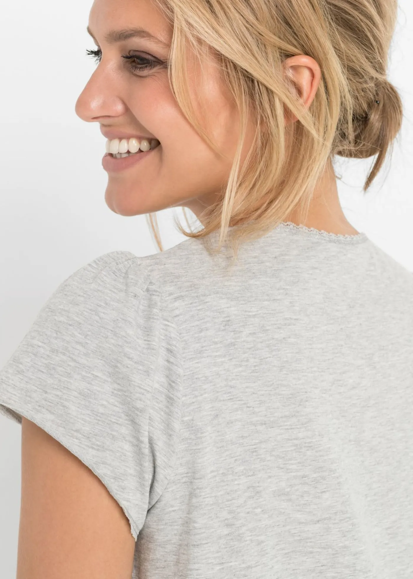 bonprix bonprix Camisón de lactancia de algodón orgánico Gris claro jaspeado Hot