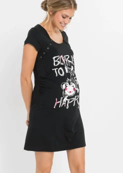 bonprix bonprix Camisón de lactancia de algodón Negro estampado Best