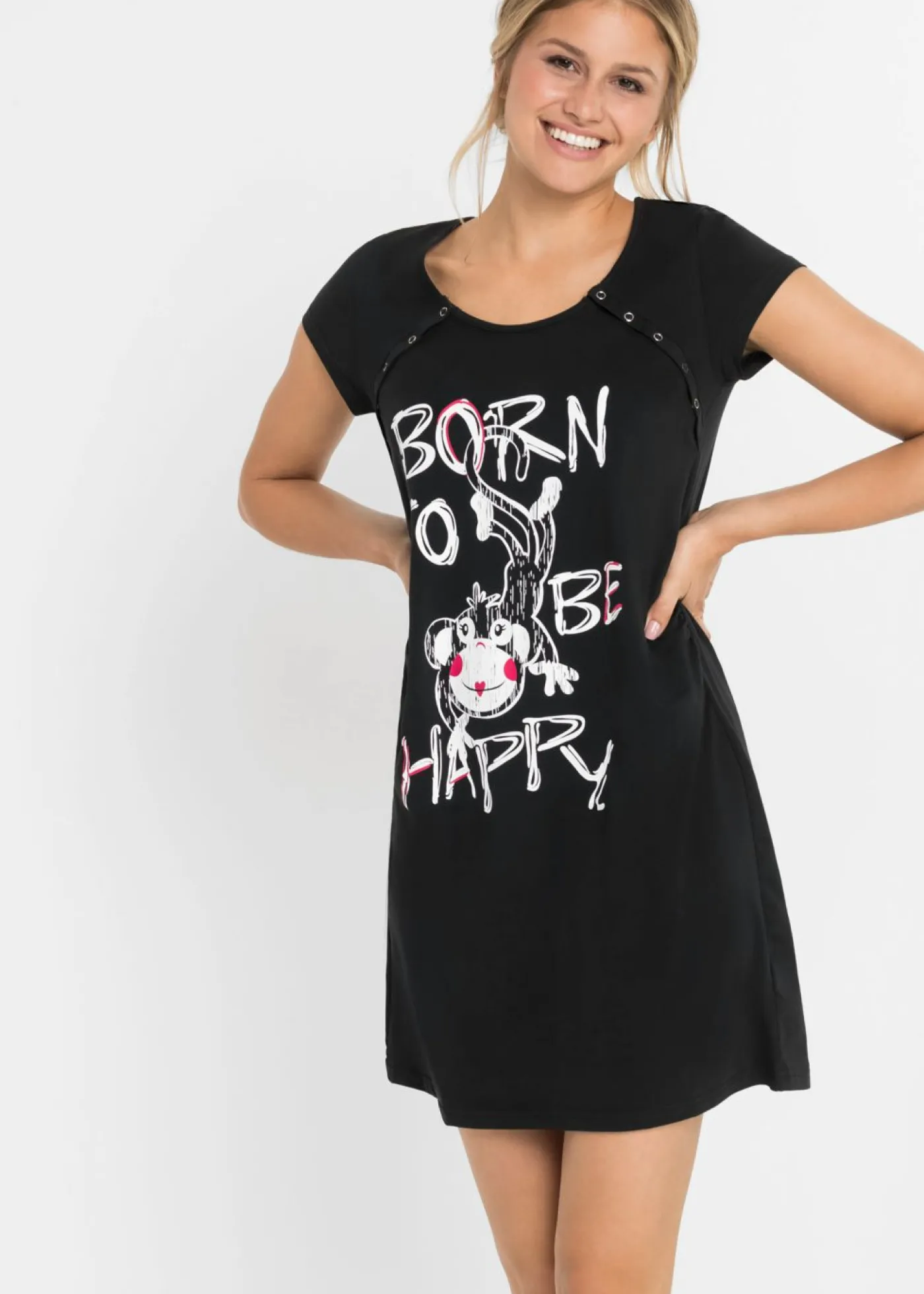 bonprix bonprix Camisón de lactancia de algodón Negro estampado Best