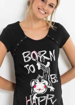 bonprix bonprix Camisón de lactancia de algodón Negro estampado Best