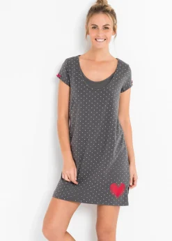 bonprix bonprix Camisón de lactancia de algodón orgánico Gris pizarra de lunares Clearance
