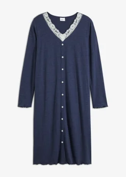 bonprix bonprix Camisón largo con botones azul marino moteado Sale