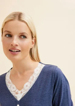 bonprix bonprix Camisón largo con botones azul marino moteado Sale