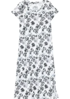 bonprix bonprix Camisón largo de algodón orgánico blanco lana/gris con patrón Hot