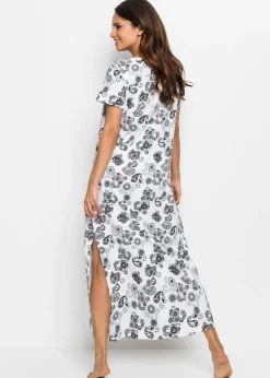 bonprix bonprix Camisón largo de algodón orgánico blanco lana/gris con patrón Hot