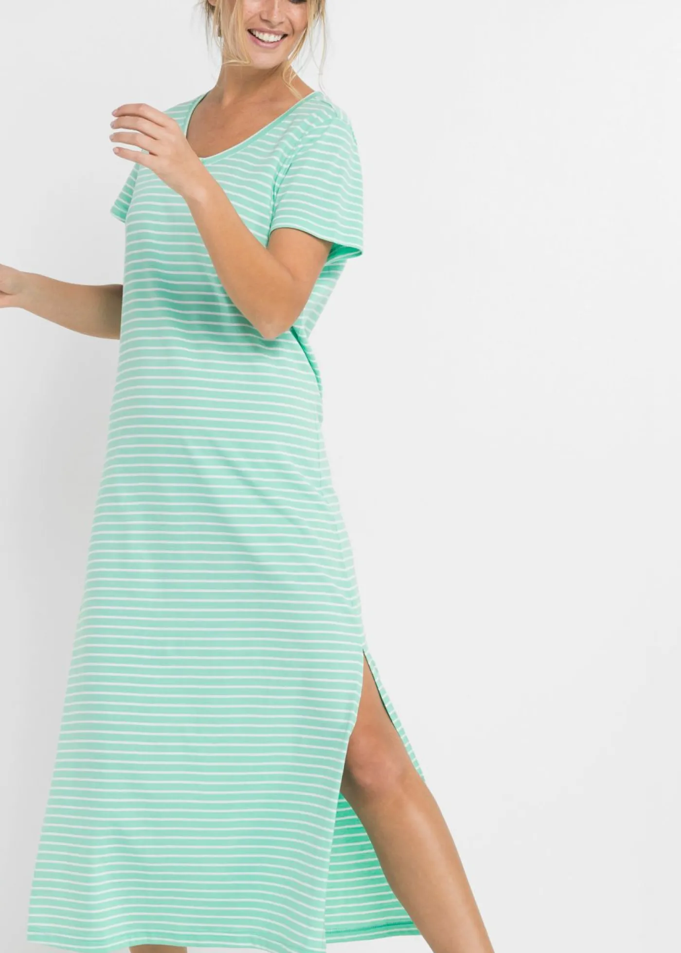 bonprix bonprix Camisón largo de algodón puro mentol / blanco con rayas Best