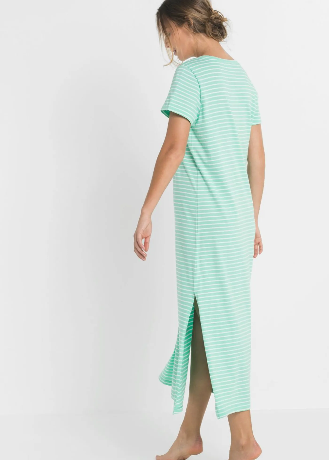 bonprix bonprix Camisón largo de algodón puro mentol / blanco con rayas Best