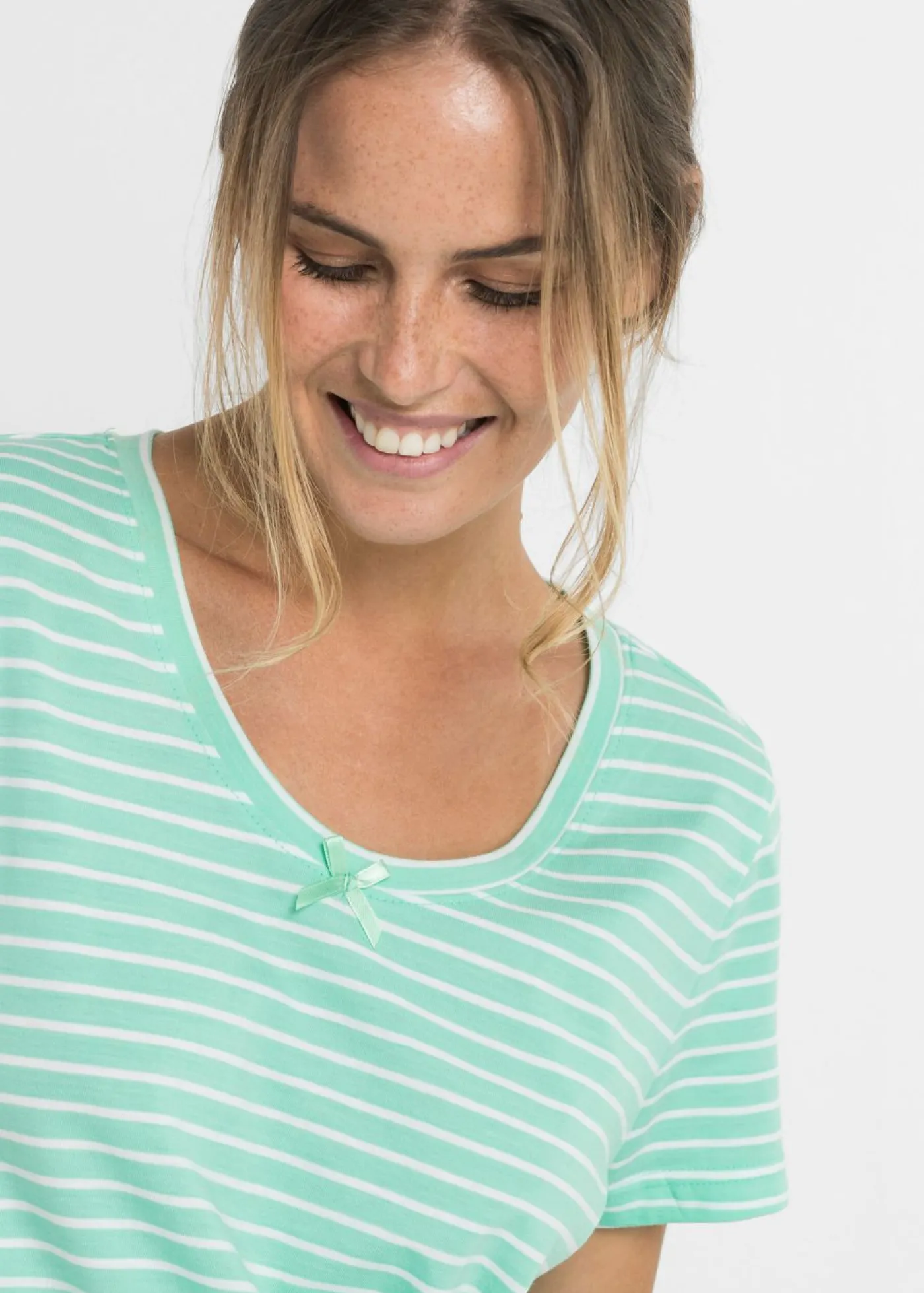 bonprix bonprix Camisón largo de algodón puro mentol / blanco con rayas Best