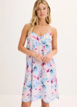 bonprix bonprix Camisón largo de satén brillante rosa claro con flores Clearance
