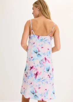 bonprix bonprix Camisón largo de satén brillante rosa claro con flores Clearance
