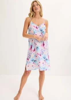 bonprix bonprix Camisón largo de satén brillante rosa claro con flores Clearance