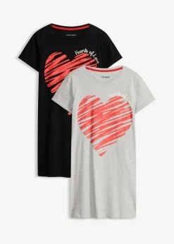 bonprix bonprix Camisones (2 unidades) de algodón puro Gris claro jaspeado-negro Hot