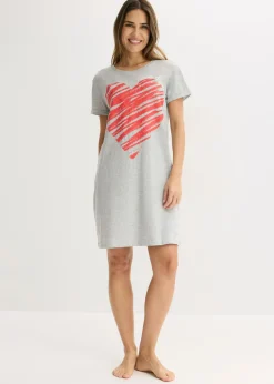 bonprix bonprix Camisones (2 unidades) de algodón puro Gris claro jaspeado-negro Hot