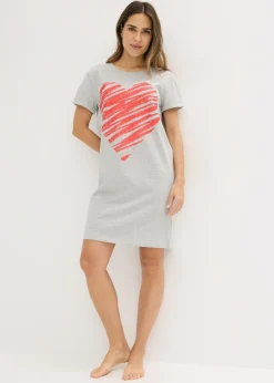 bonprix bonprix Camisones (2 unidades) de algodón puro Gris claro jaspeado-negro Hot