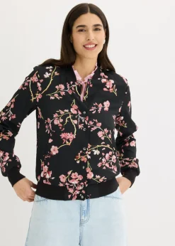 bonprix bonprix Cazadora corta Negro-rosa de flores Outlet