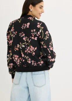 bonprix bonprix Cazadora corta Negro-rosa de flores Outlet