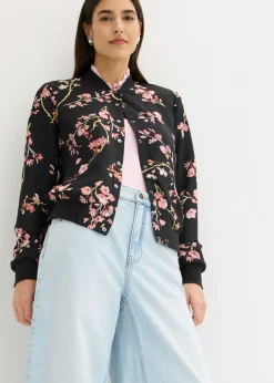 bonprix bonprix Cazadora corta Negro-rosa de flores Outlet