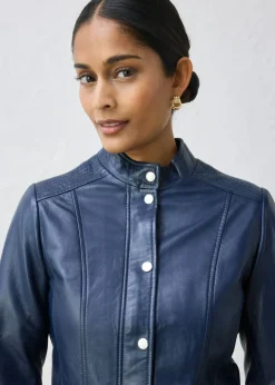bonprix bonprix Cazadora de cuero en napa de cordero Azul marino New