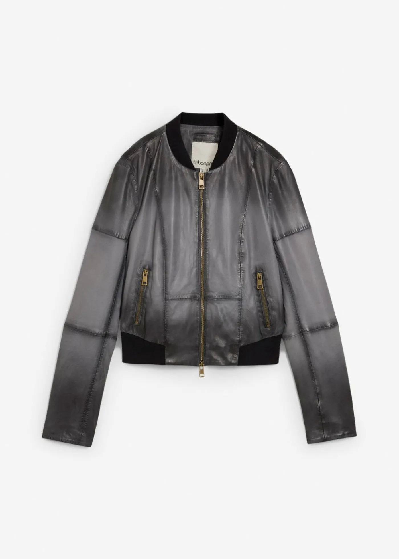 bonprix bonprix Cazadora de cuero en napa de cordero Gris-negro Online