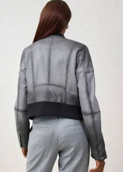 bonprix bonprix Cazadora de cuero en napa de cordero Gris-negro Online