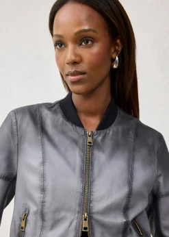 bonprix bonprix Cazadora de cuero en napa de cordero Gris-negro Online