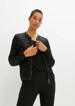 bonprix bonprix Cazadora de lentejuelas, Negro Discount