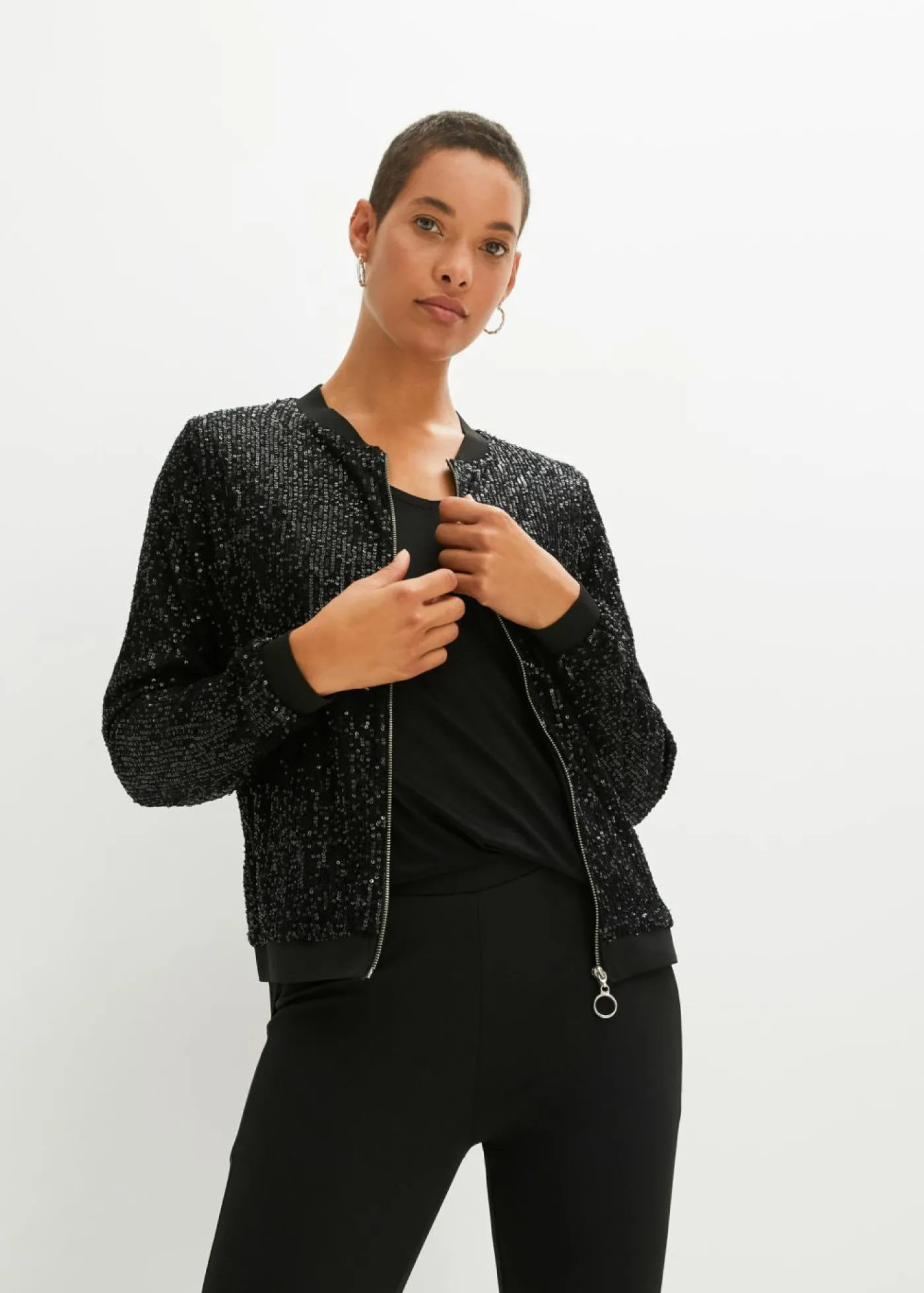 bonprix bonprix Cazadora de lentejuelas, Negro Discount