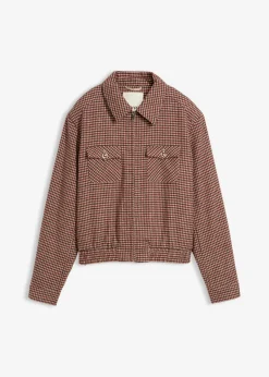 bonprix bonprix Cazadora de mezcla de lana suave Camel mate/azul marino de cuadros Outlet