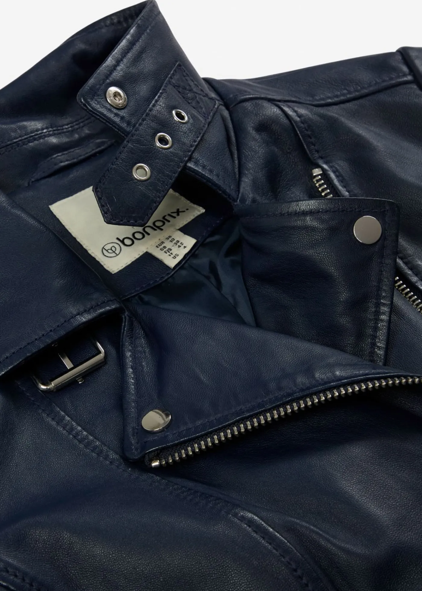bonprix bonprix Cazadora motera de napa Azul marino Clearance
