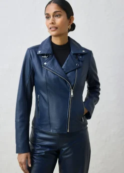 bonprix bonprix Cazadora motera de napa Azul marino Clearance