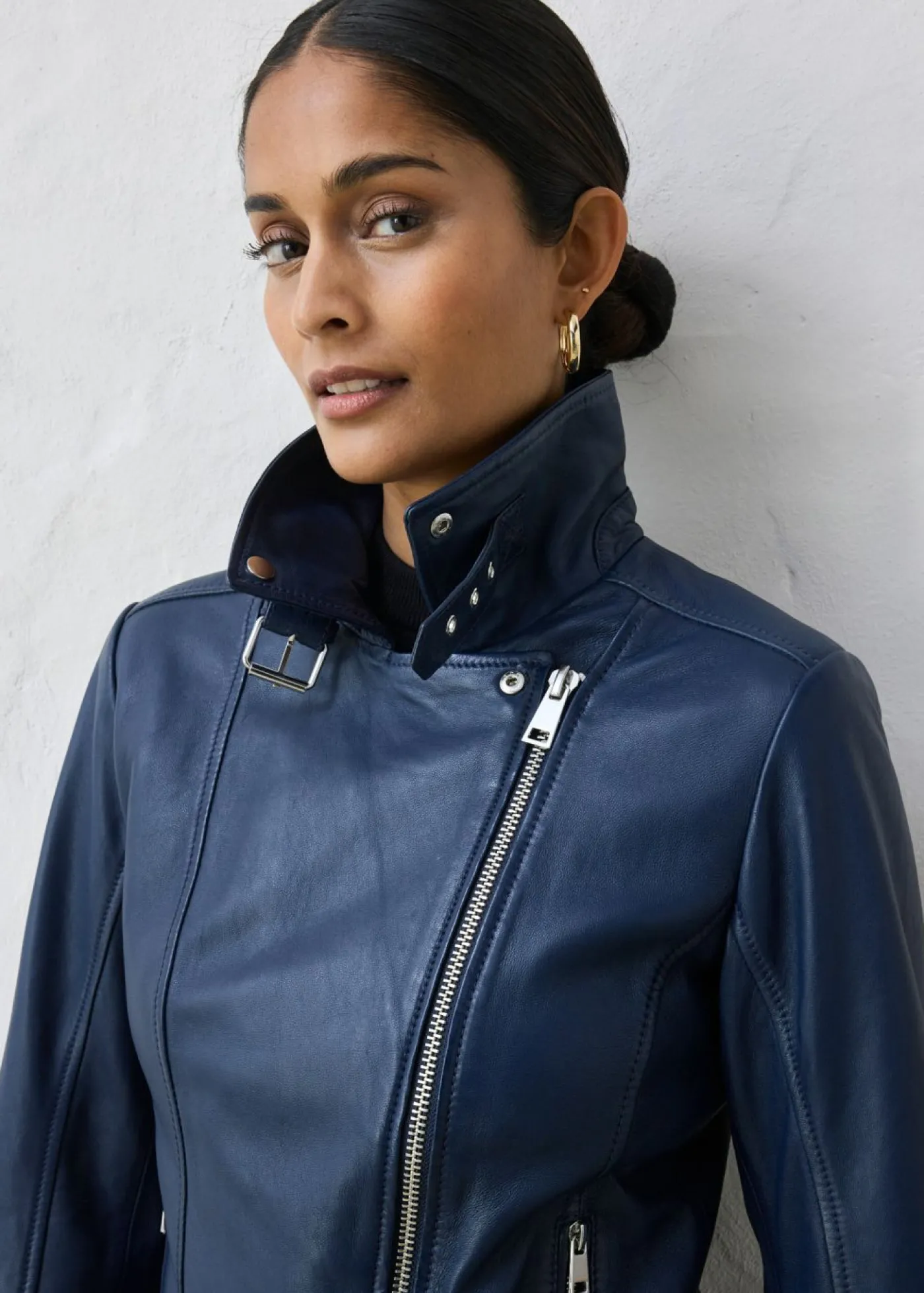 bonprix bonprix Cazadora motera de napa Azul marino Clearance