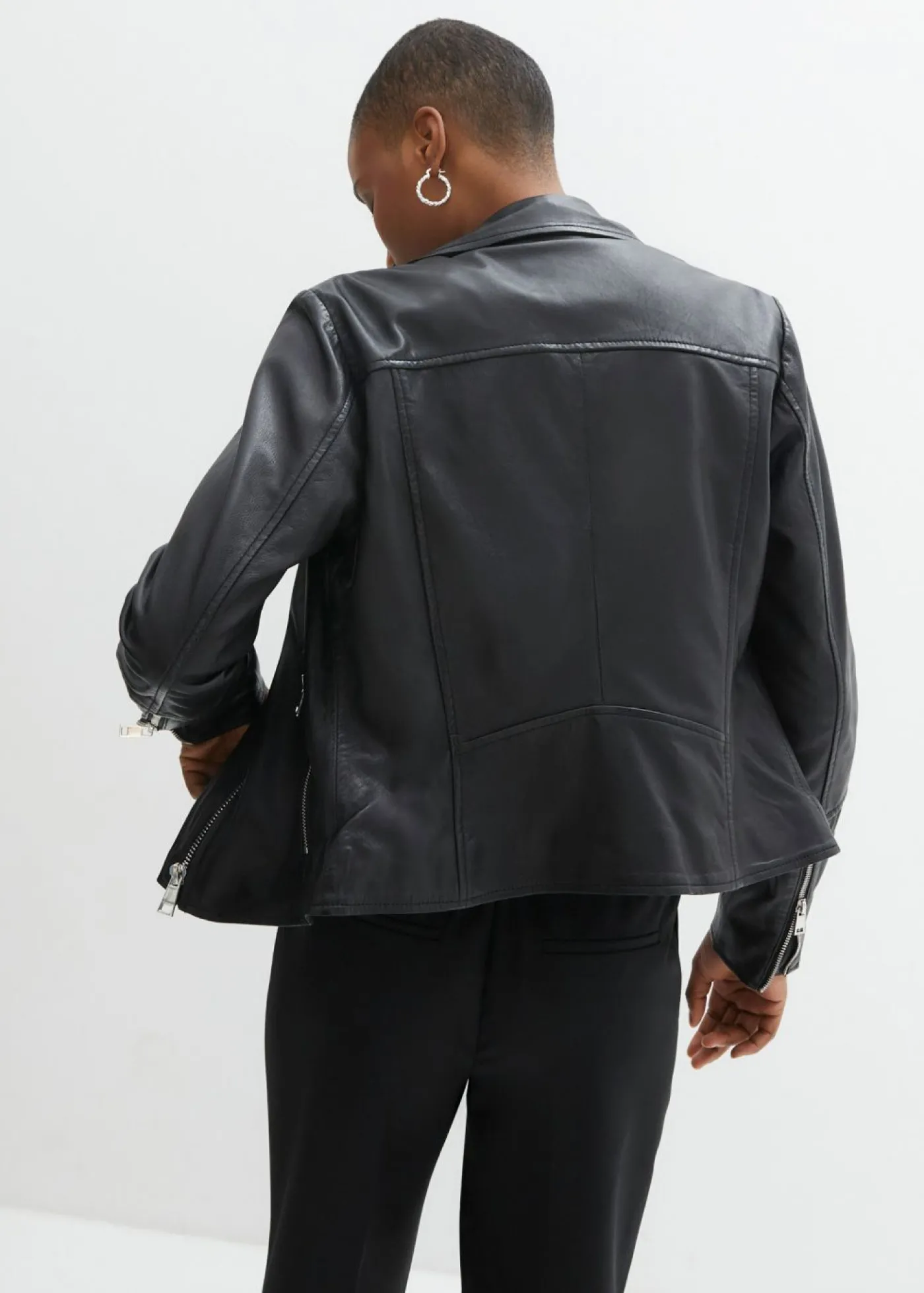 bonprix bonprix Cazadora motera de napa Negro