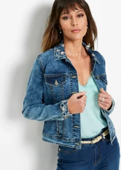bonprix bonprix Cazadora vaquera con bordado Azul piedra New