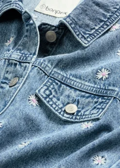 bonprix bonprix Cazadora vaquera con bordado de flores Denim claro desgastado New