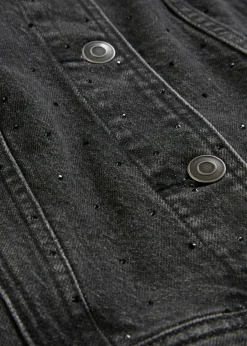 bonprix bonprix Cazadora vaquera con piedras brillantes Denim gris oscuro