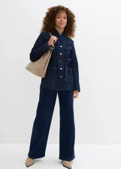 bonprix bonprix Cazadora vaquera de algodón con cinturón Azul oscuro denim Outlet