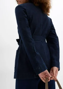 bonprix bonprix Cazadora vaquera de algodón con cinturón Azul oscuro denim Outlet