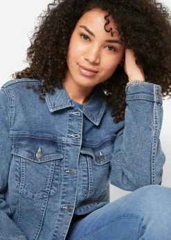 bonprix bonprix Cazadora vaquera elástica con corte boyfriend Denim desgastado Sale