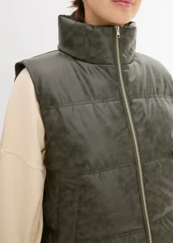 bonprix bonprix Chaleco acolchado de piel sintética Gris