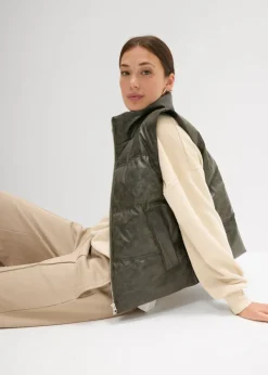 bonprix bonprix Chaleco acolchado de piel sintética Gris