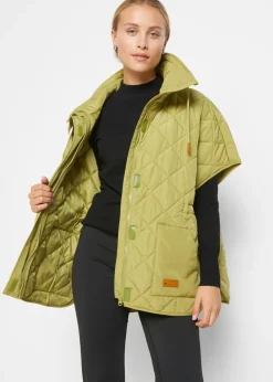 bonprix bonprix Chaleco acolchado y funcional, oversize, impermeable Verde oliva-dorado