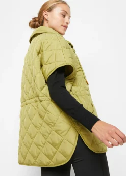 bonprix bonprix Chaleco acolchado y funcional, oversize, impermeable Verde oliva-dorado